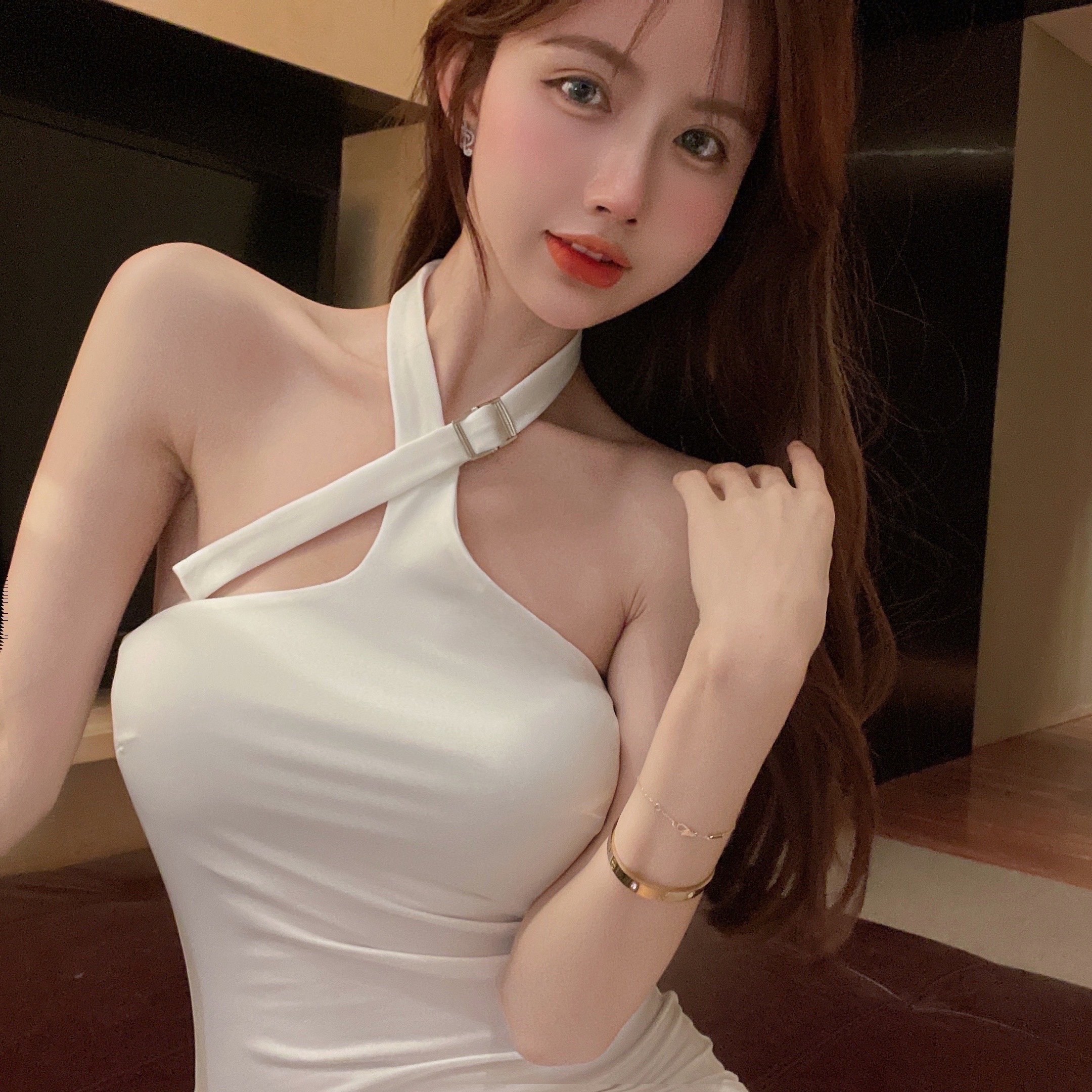 Real price neck suspender bra dress