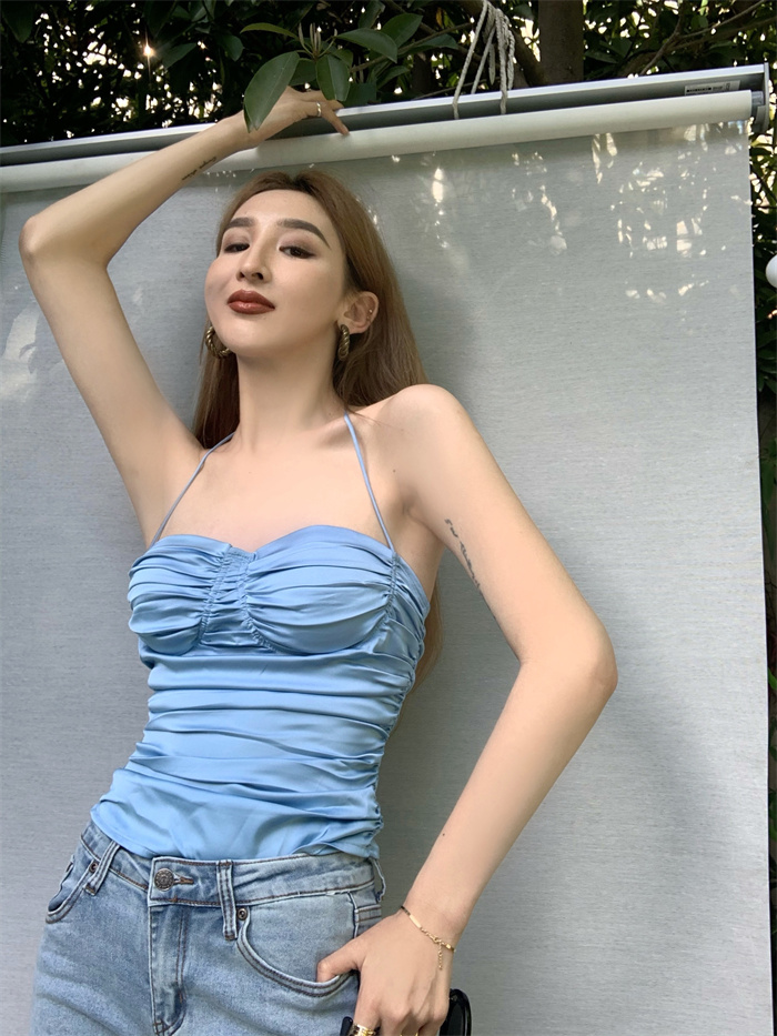 Real price retro sexy wrinkled bra suspender vest