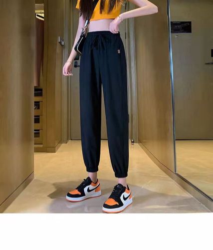 Ice silk sports pants women's summer thin casual pants high waist mosquito proof lantern pants nine point loose wide leg cool pants