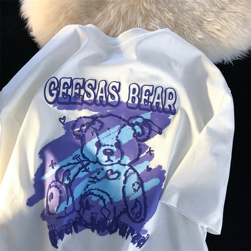 Official figure real price Cotton Brand graffiti bear couple loose short sleeve t-shirt men's fashion