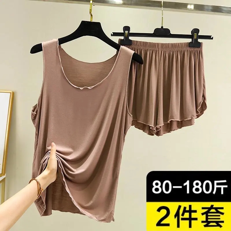 Ice silk pajamas women's summer set thin large shorts suspender set bottomed home leisure vest two-piece set