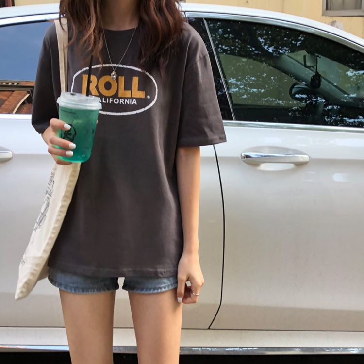 Summer Korean new alphabet print top women's loose and thin casual bottomed Shirt Short Sleeved fashion