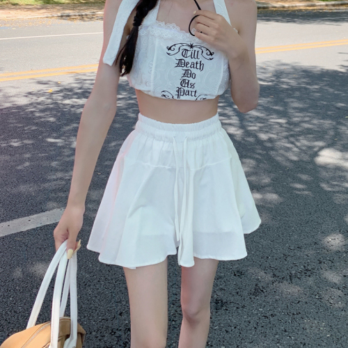 Real shooting and real price summer new high waist thin solid color versatile short skirt leisure sports trouser skirt women's A-shaped fluffy skirt