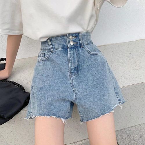 Non real shooting high waist denim shorts female summer  college loose and thin students leisure wide legs trend