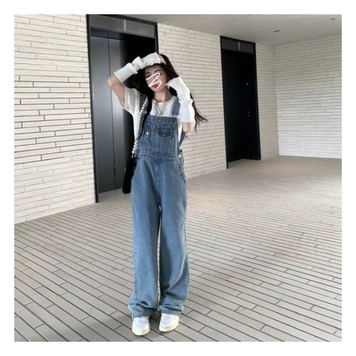 Aging ceiling small skinny denim suspenders women new loose straight one-piece jeans in summer women