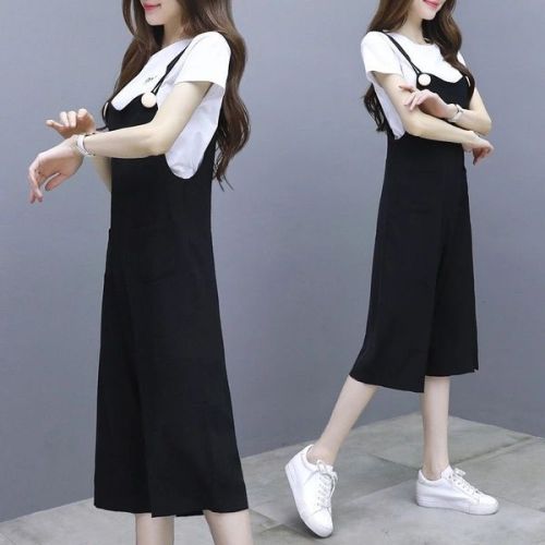 2021 summer clothes new fashion, foreign style, 7-point suspender Pants Set, female small and short, tall, with two-piece suit fashion