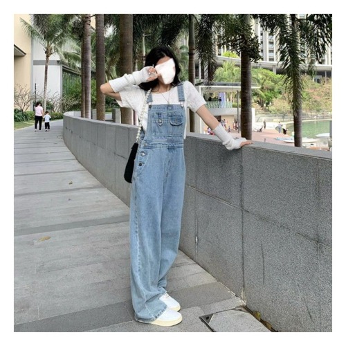 Aging ceiling small skinny denim suspenders women new loose straight one-piece jeans in summer women