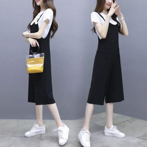 2021 summer clothes new fashion, foreign style, 7-point suspender Pants Set, female small and short, tall, with two-piece suit fashion