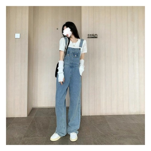 Aging ceiling small skinny denim suspenders women new loose straight one-piece jeans in summer women