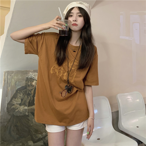 Real price cotton summer clothes embroidered letters loose short sleeve T-shirt women's minority top