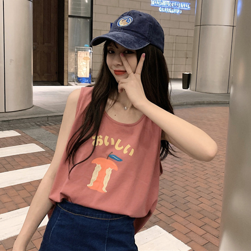 Vest summer loose print female Korean college style loose sweet fashion sleeveless top bottomed shirt