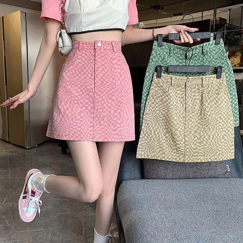 Plaid skirt women's spring 2022 new Korean version net red high waist thin wrap hip A-shaped skirt