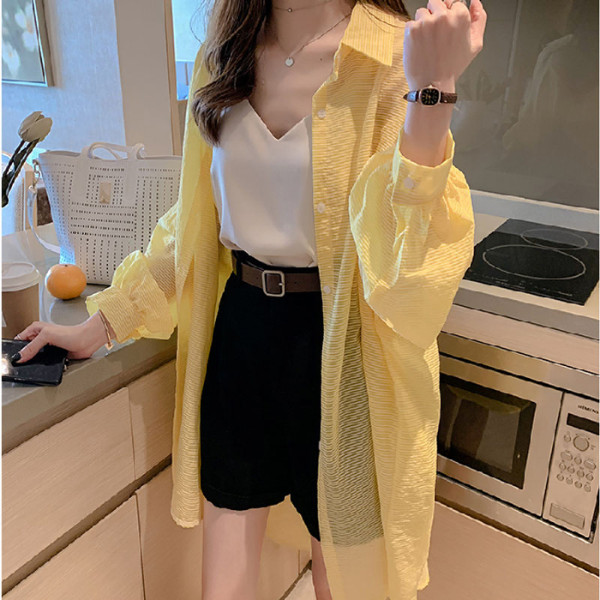 Korean spring new sunscreen clothes thin coat loose Sen women lazy wind long BF strip
