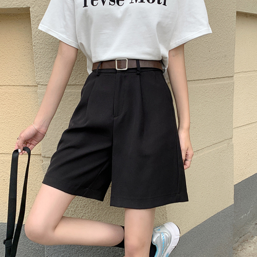 Suit work clothes shorts women's summer thin wide leg pants quarter pants high waist A-shaped pants loose small medium pants