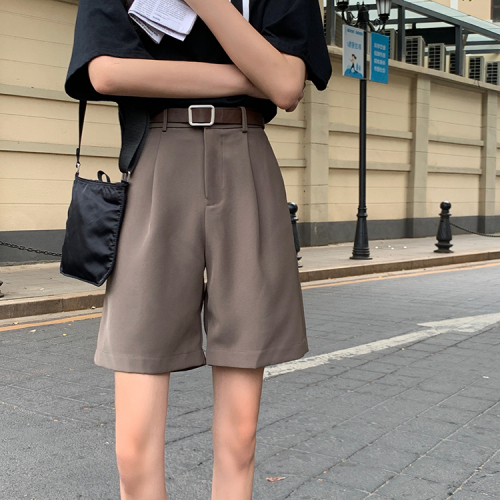 Suit work clothes shorts women's summer thin wide leg pants quarter pants high waist A-shaped pants loose small medium pants