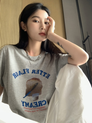 Real shooting of Korean style pure desire letter cheese printed T-shirt in summer women's loose age reducing versatile top fashion