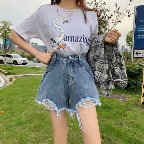 Real shooting Cowboy SHORTS women's new fashion in summer ins high waist slim design hot girl a-word hot pants