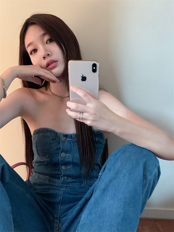 Real shot real price retro gas slim slim slim slim Strapless straight jeans