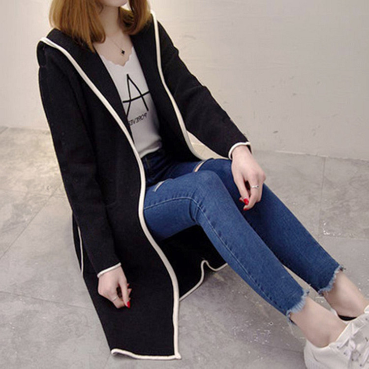 2022 spring and autumn middle and long cardigan windbreaker female Korean student loose hat versatile sweater coat trend