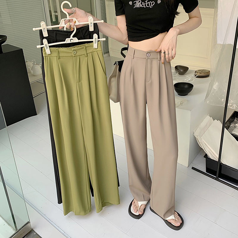 Real price 2022 new summer elastic waist casual pants suit pants women's straight tube high waist thin loose pants