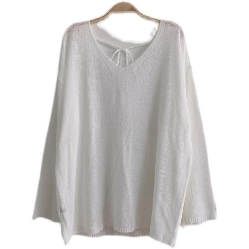 Ice silk knitwear women's summer hollow out thin blouse sunscreen shirt design sense ins backless long sleeve V-neck transparent top
