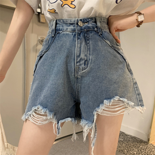 Real shooting Cowboy SHORTS women's new fashion in summer ins high waist slim design hot girl a-word hot pants