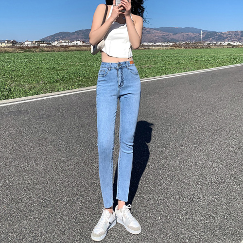 Real shot jeans women's 2022 spring and summer new high waist slim fit slim fit small leg pencil Capris