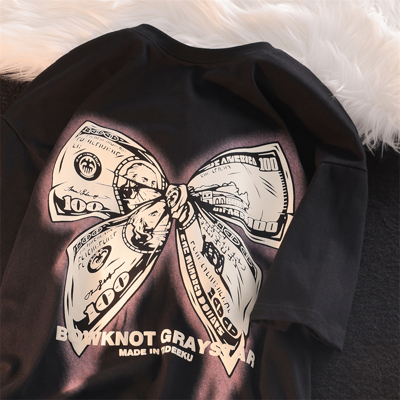 Official figure real price cotton summer clothes new bow design sense short sleeve T-shirt women's top