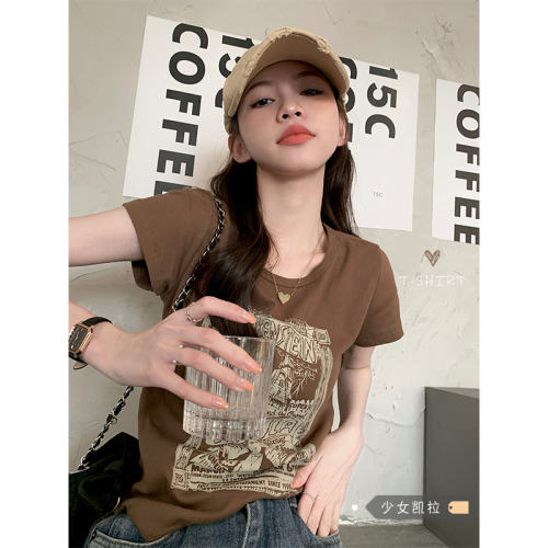 Official figure real price cotton American minority short sleeve T-shirt women's slim design top fashion