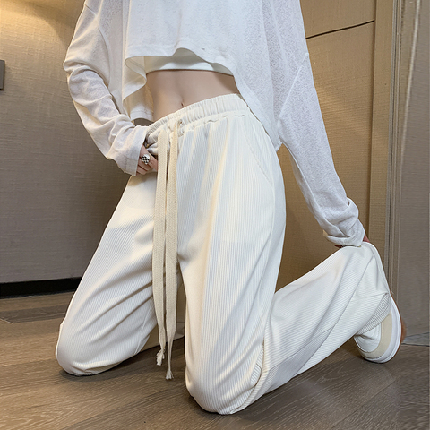  ice thread pink sports wide leg pants women's thin casual pants in summer