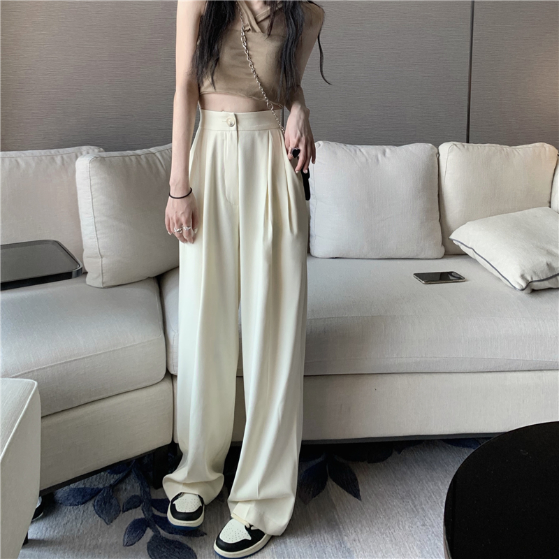 Real price White Retro Hong Kong style high waist draped pants women's loose and thin suit pants casual pants