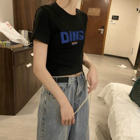 Hong Kong Style gentle chic top women's summer sweet high waist new casual short sleeve T-shirt short fashion