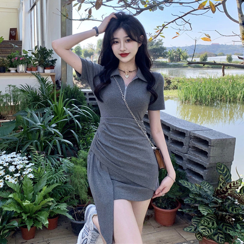 Spice Girl Style polo collar dress women's spring 2022 new design irregular slim skirt