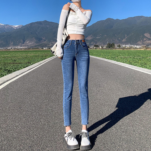 Real shot jeans women's 2022 spring and summer new high waist slim fit slim fit small leg pencil Capris