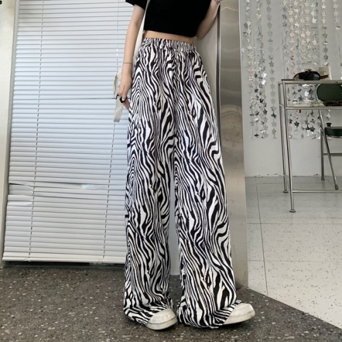 Real shooting of new high waist thin Zebra Stripe hanging wide leg casual pants