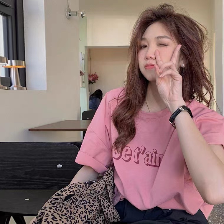 Loose short sleeve T-shirt women's 2022 summer new alphabet printed white top