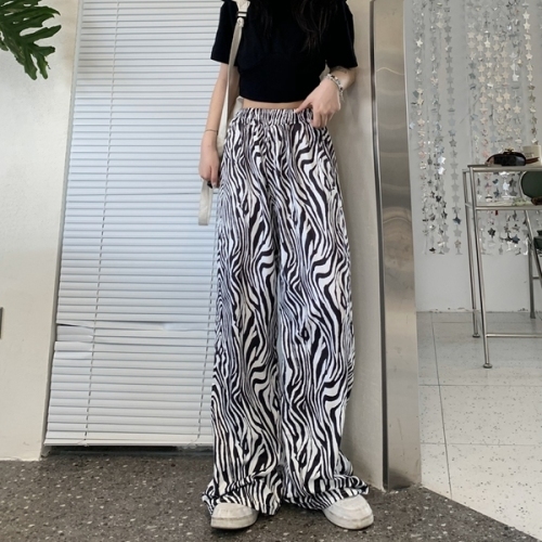 Real shooting of new high waist thin Zebra Stripe hanging wide leg casual pants