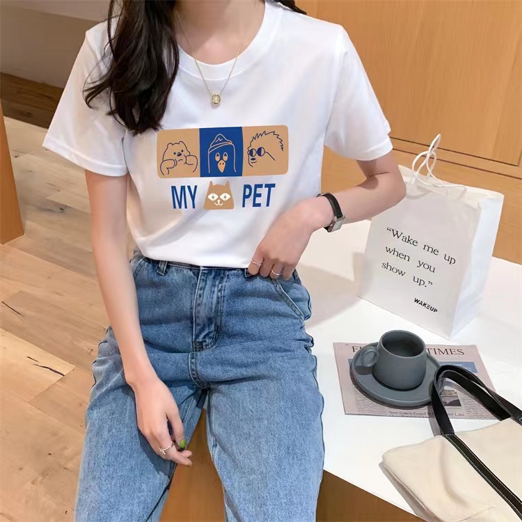 Loose short sleeve T-shirt women's 2022 summer new alphabet printed white top