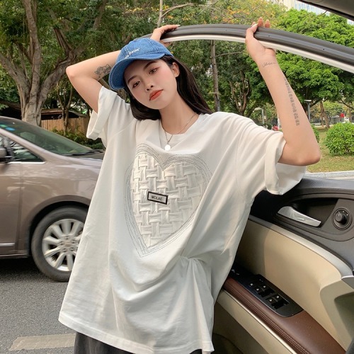  short sleeved T-shirt women's loose round neck top hot drilling heavy industry paste cloth summer women's wear