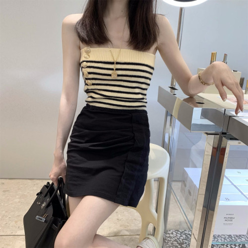 Striped slim slim short bra women's  summer new spice girl one shoulder sexy inner and outer top