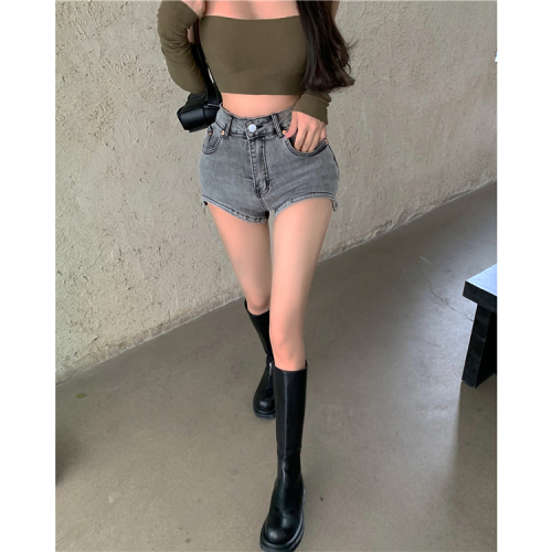 Real price summer hot pants with short front and long back arc high waist denim shorts for hot girls