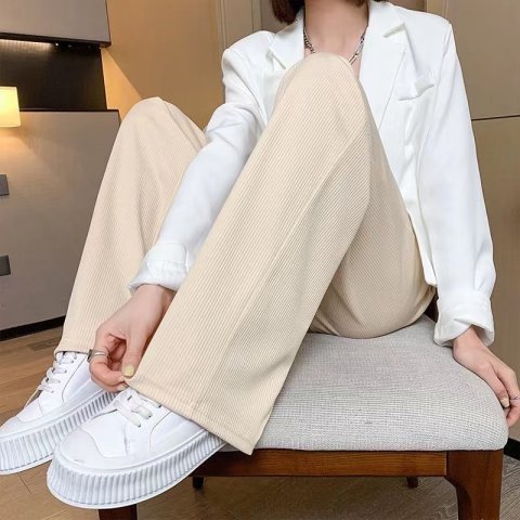 Blue ice silk sports wide leg pants women's high waist hanging feeling spring and autumn  new summer loose straight casual pants