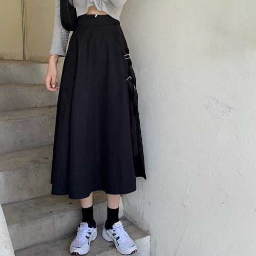 Real price Retro Black High Waist irregular medium and long work dress skirt skirt