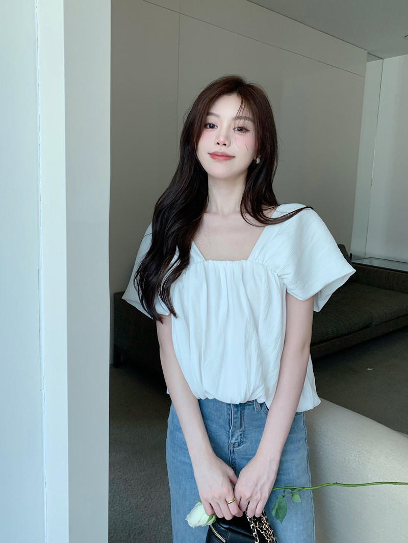 Real price real shooting new style bubble sleeve sweet pure desire gentle style shirt