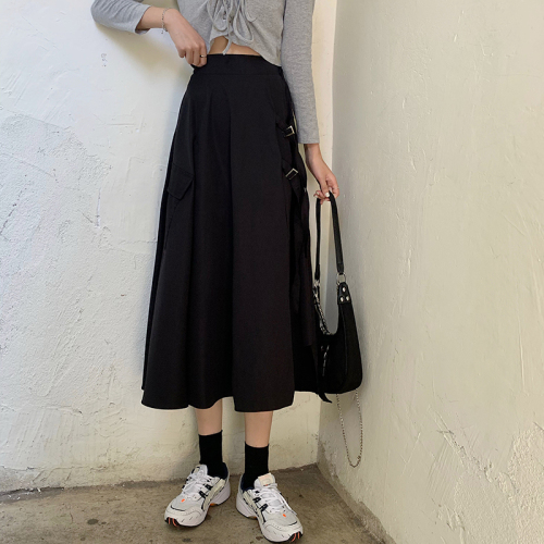 Real price Retro Black High Waist irregular medium and long work dress skirt skirt
