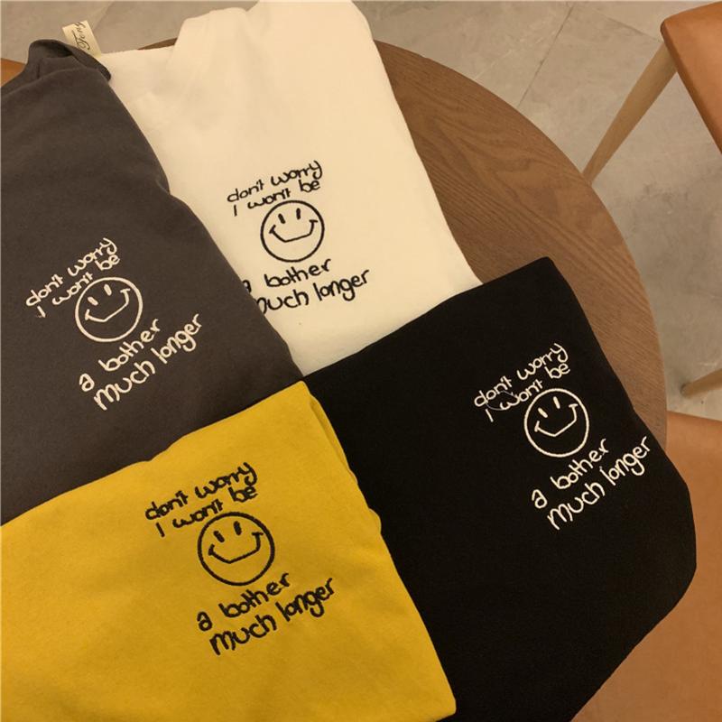 Korean smiling face printed short sleeve T-shirt women's 2022 summer new loose ins fashion medium and long oversize top