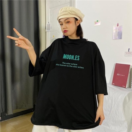 100% cotton lazy style short sleeve T-shirt women's round neck top