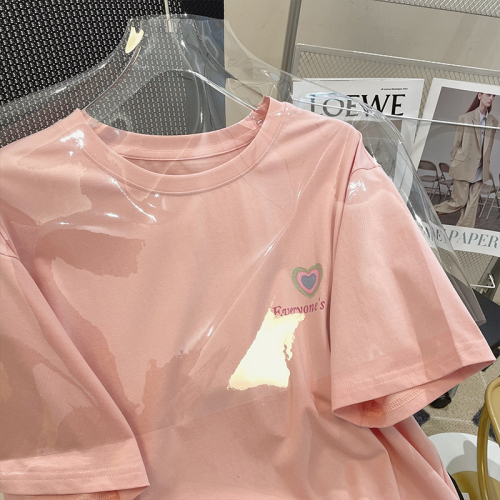 Real cotton 2022 new summer sweet fashion versatile short sleeve t-shirt female student