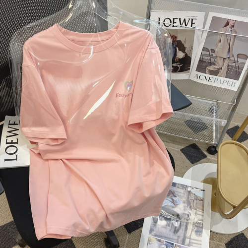 Real cotton 2022 new summer sweet fashion versatile short sleeve t-shirt female student