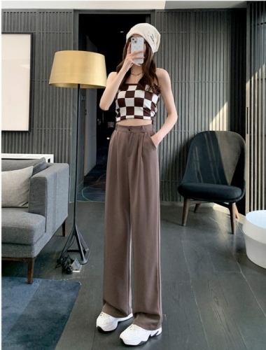 Wide leg pants women's summer thin style spring and autumn high waist hanging feeling gray shows thin straight tube leisure small man suit pants high sense